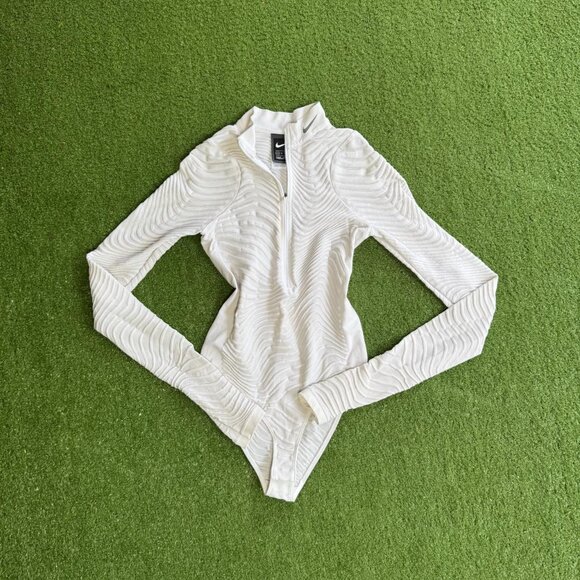 Nike White Textured Half-Zip Bodysuit - Picture 2 of 3